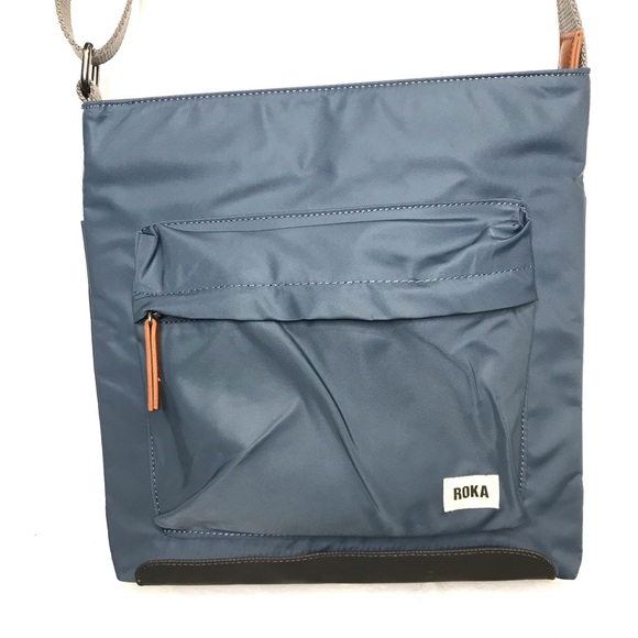 Roka London Ori Kennington Recycled Blue Nylon Crossbody Bag Purse - Picture 1 of 10